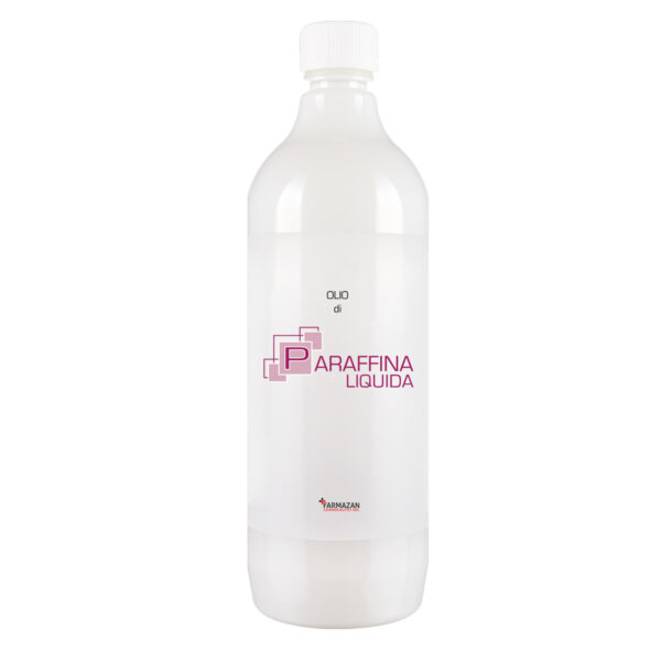 Paraffina Liquida per uso esterno Farmazan. Vista frontale del flacone da 1000 ml.